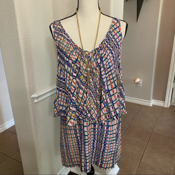 Plenty by Tracy Reese pink & blue geometric print mini sleeveless dress Size S - Picture 6 of 14